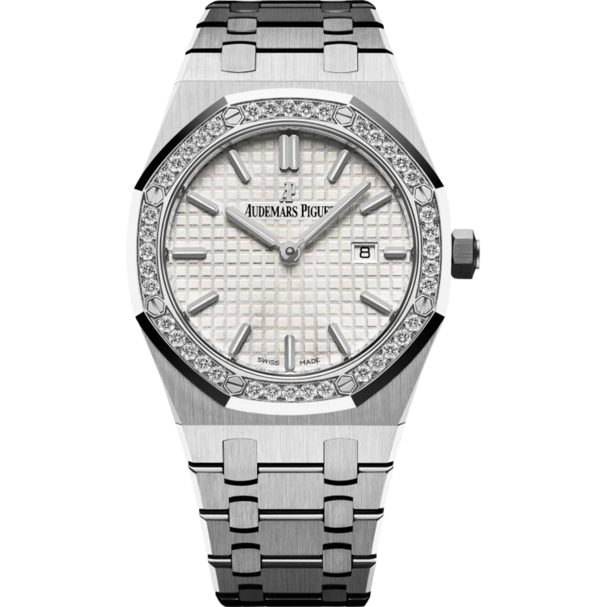 Royal Oak Quartz 33MM Stainless Steel Bracelet Silver-Toned Dial With Grande Tapisserie Pattern Stainless Steel Case Diamond-Set Bezel - Audemars Piguet