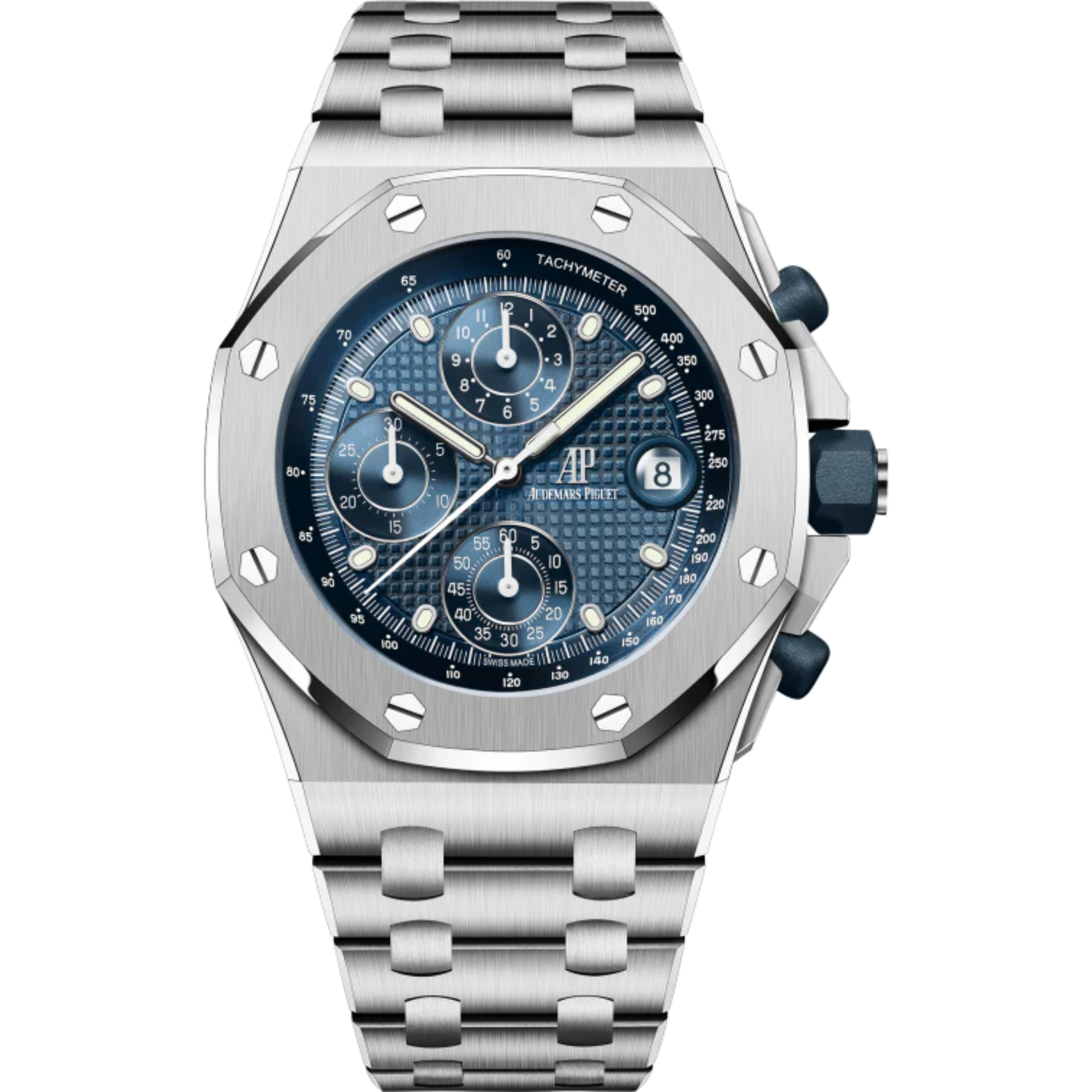 Royal Oak Offshore Selfwinding Chronograph 42MM Stainless Steel Bracelet Blue Dial With Petite Tapisserie Pattern Stainless Steel Case - Audemars Piguet
