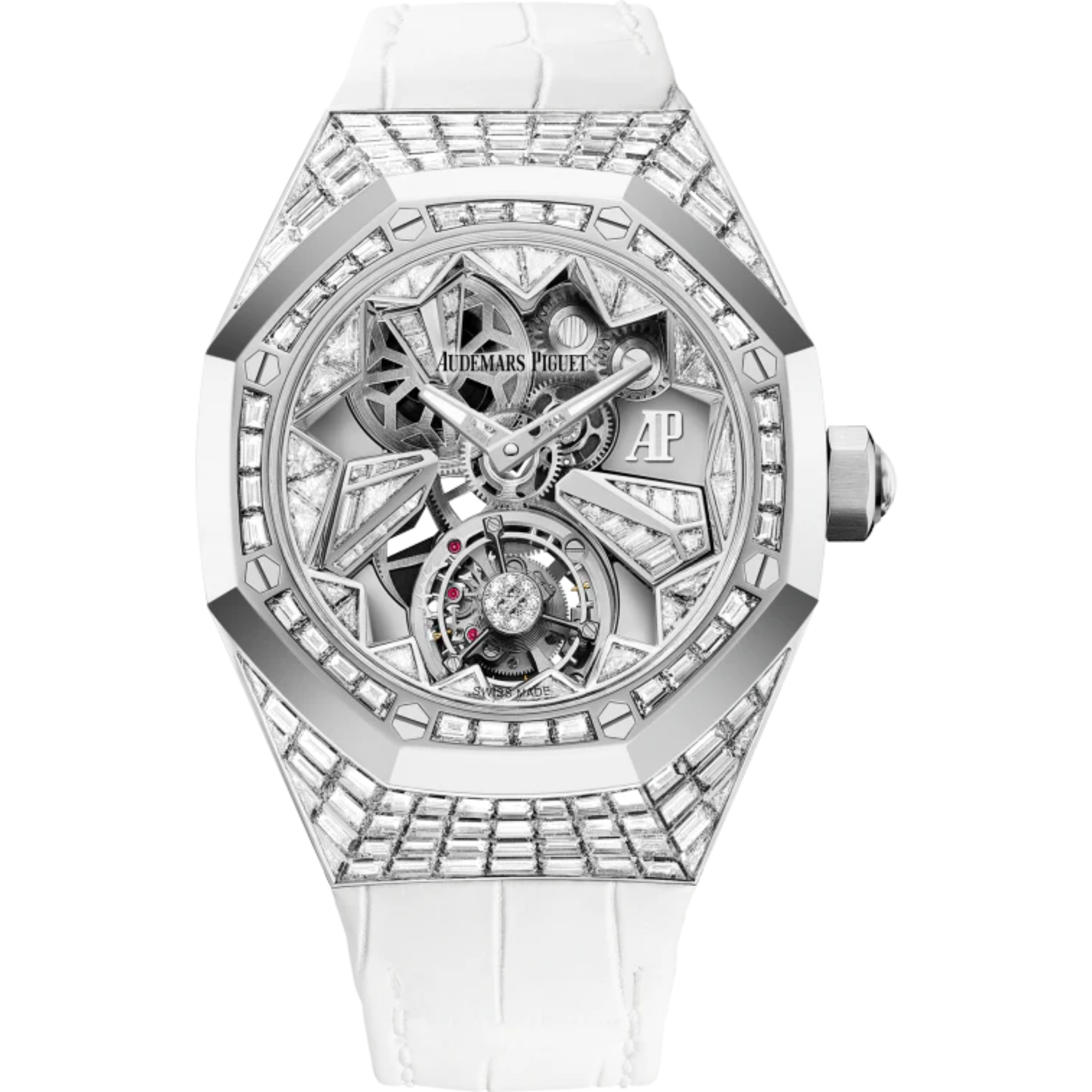 Royal Oak Concept 38.5mm Flying Tourbillon  White Aligator Strap with 18-Carat White Gold Inner Bezel Entirely Set Diamonds - Audemars Piguet
