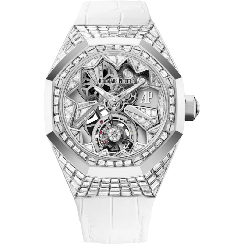Royal Oak Concept 38.5mm Flying Tourbillon  White Aligator Strap with 18-Carat White Gold Inner Bezel Entirely Set Diamonds - Audemars Piguet