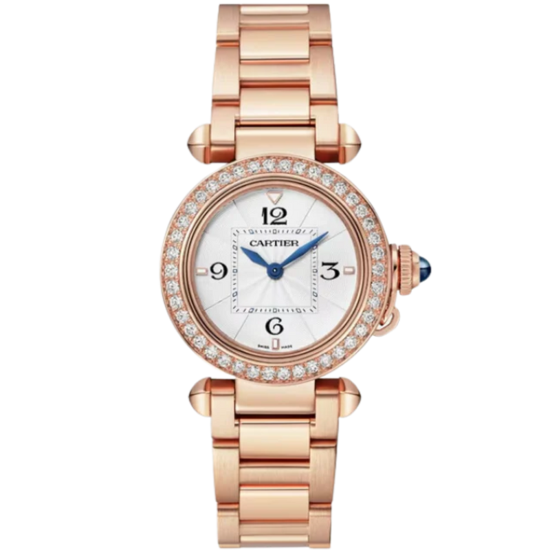 PASHA DE CARTIER 30 MM 18K ROSE GOLD WITH OPALINE FLINQUE DIAL - Cartier