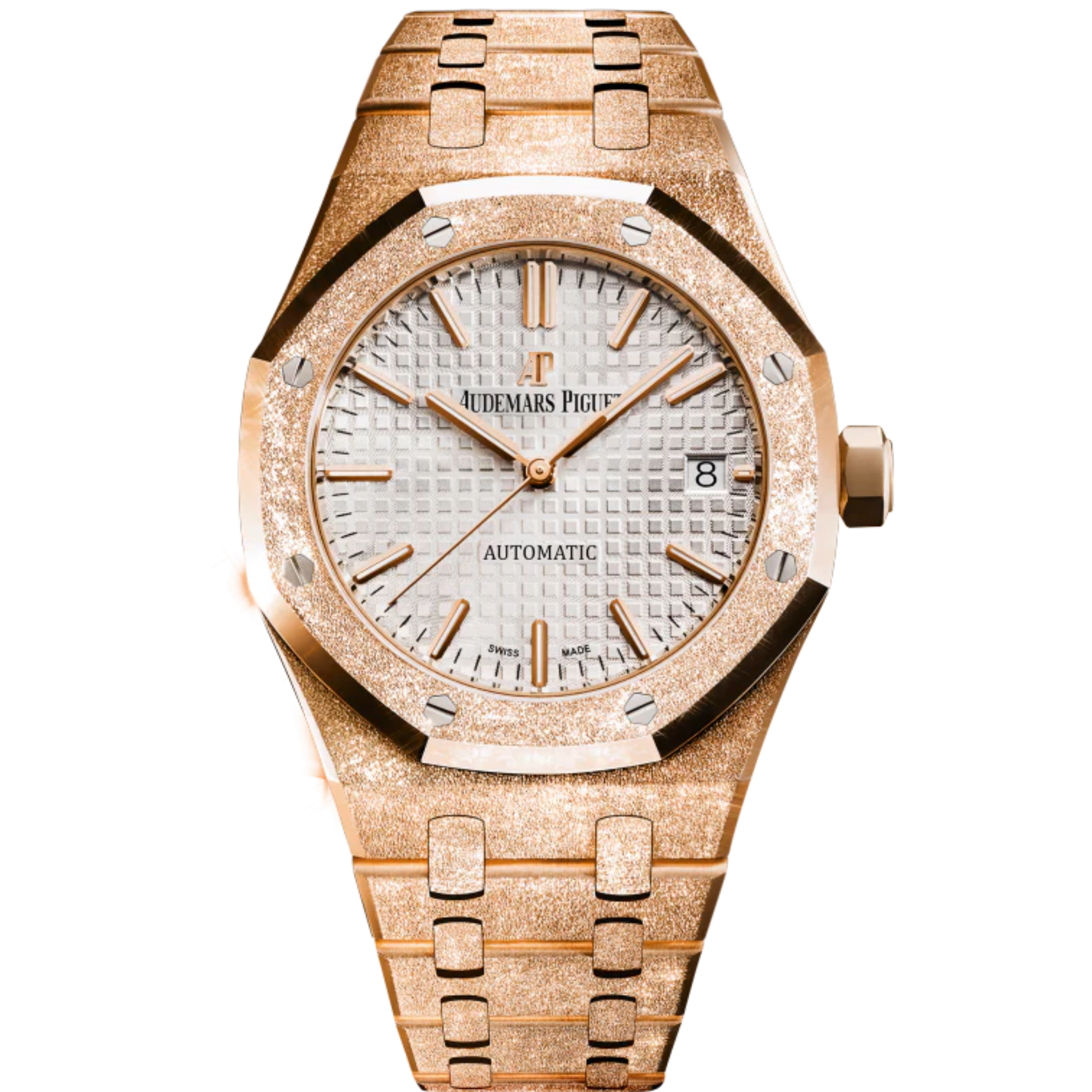 Royal Oak Frosted Gold Selfwinding 37MM Hammered 18-Carat Pink Gold Bracelet Silver-Toned Dial With Grande Tapisserie Pattern Hammered 18-Carat Pink Gold Case - Audemars Piguet