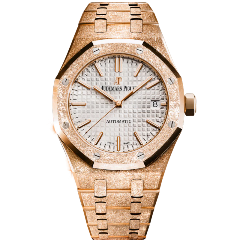 Royal Oak Frosted Gold Selfwinding 37MM Hammered 18-Carat Pink Gold Bracelet Silver-Toned Dial With Grande Tapisserie Pattern Hammered 18-Carat Pink Gold Case - Audemars Piguet