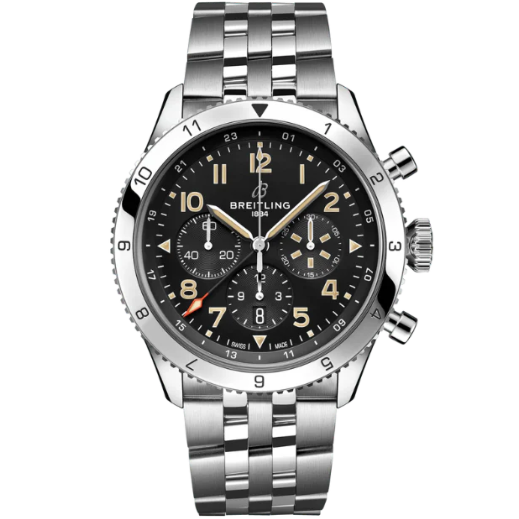 SUPER AVI B04 CHRONOGRAPH GMT P-51 MUSTANG 46 MM STAINLESS STEEL WITH BLACK DIAL - Breitling