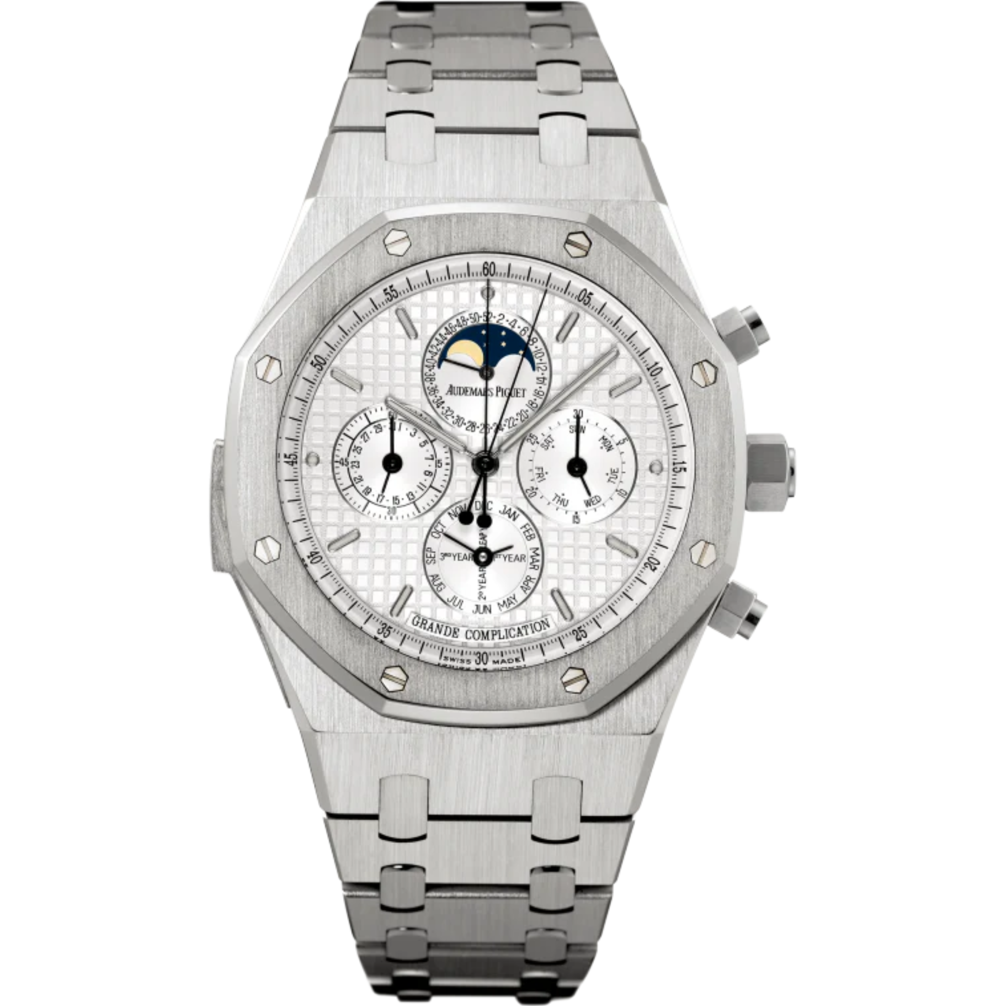 Royal Oak Grande Complication 44MM 18-Carat White Gold Bracelet Silver-Toned Dial With Grande Tapisserie Pattern 18-Carat White Gold Case - Audemars Piguet