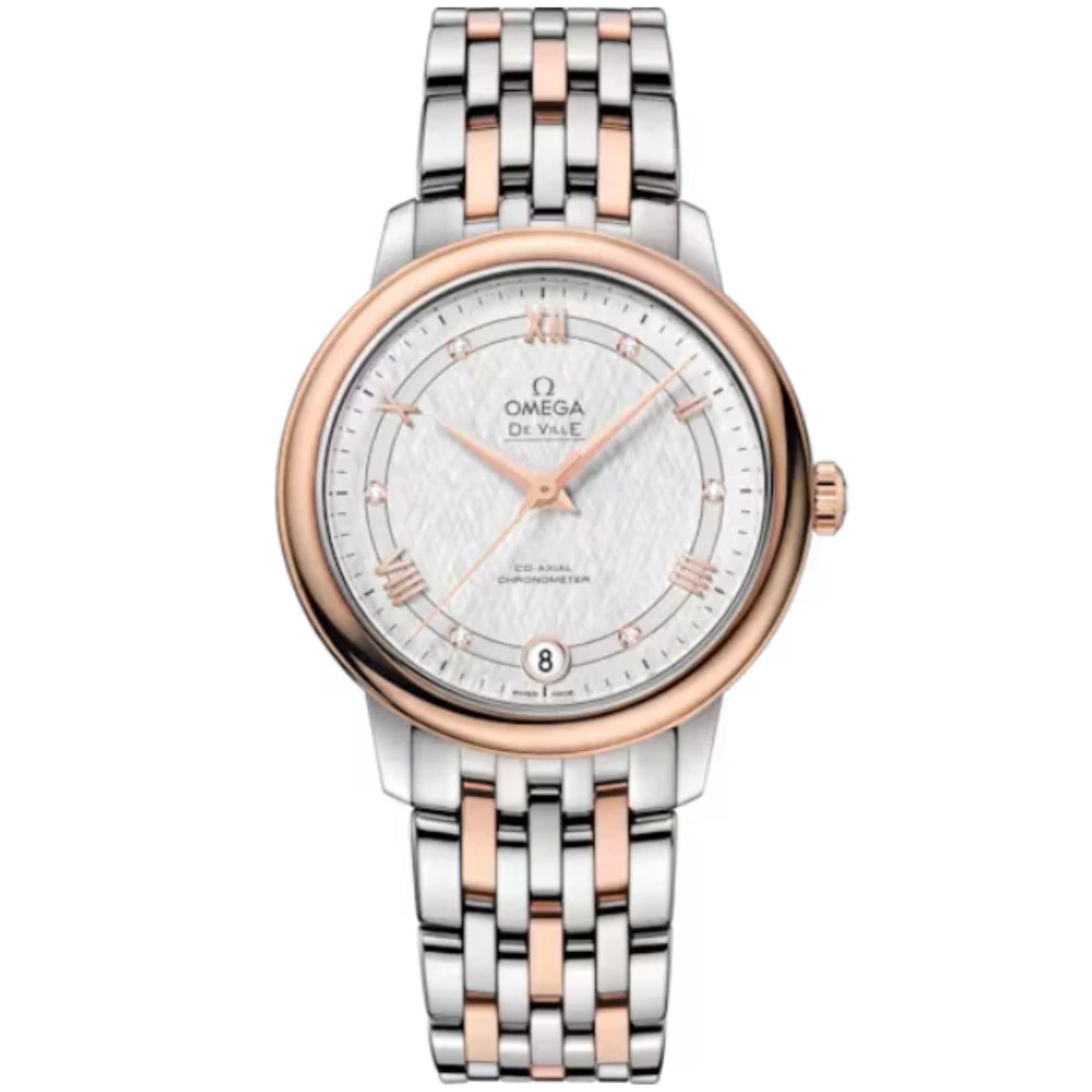 DE VILLE PRESTIGE 33 MM STAINLESS STEEL - RED GOLD WITH SILVER DIAL - Omega