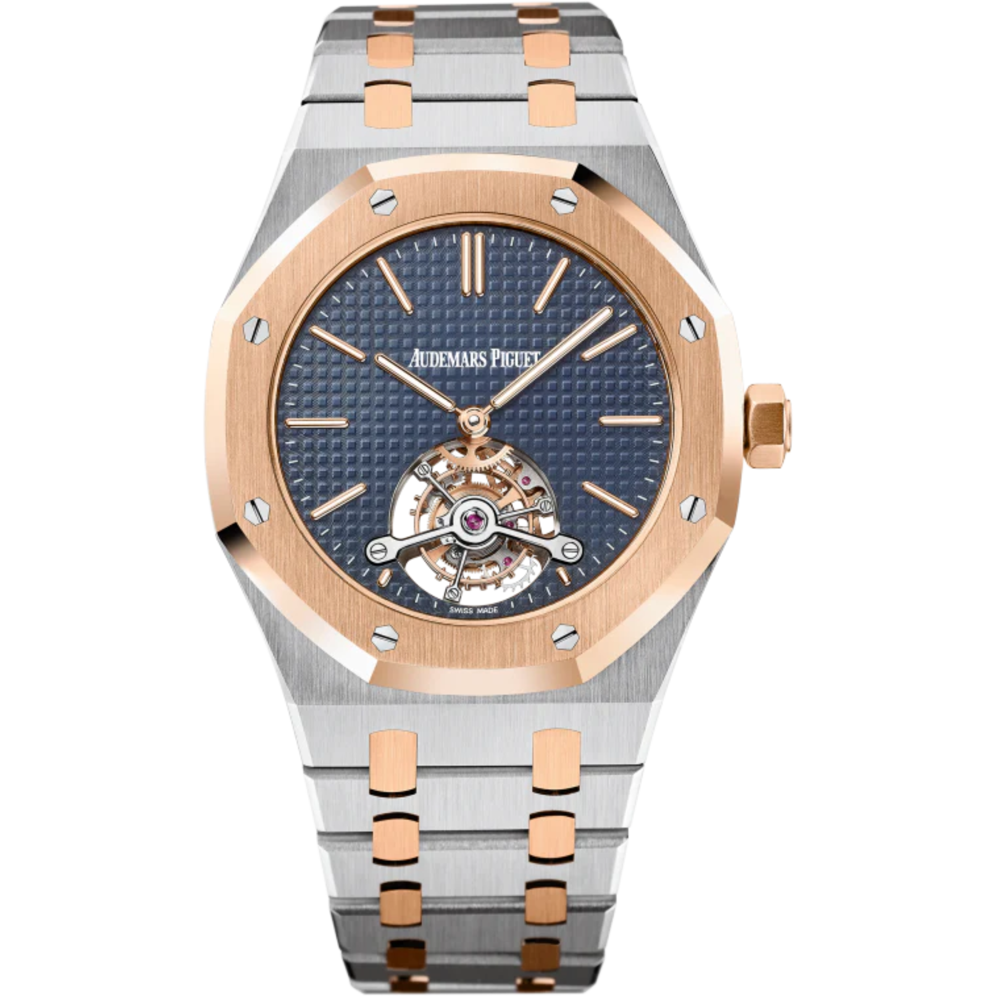 Royal Oak Tourbillon Extra-Thin 41MM Stainless Steel and 18-Carat Pink Gold Bracelet Blue Dial With Petite Tapisserie Pattern Stainless Steel Case 18-Carat Pink Gold Bezel - Audemars Piguet