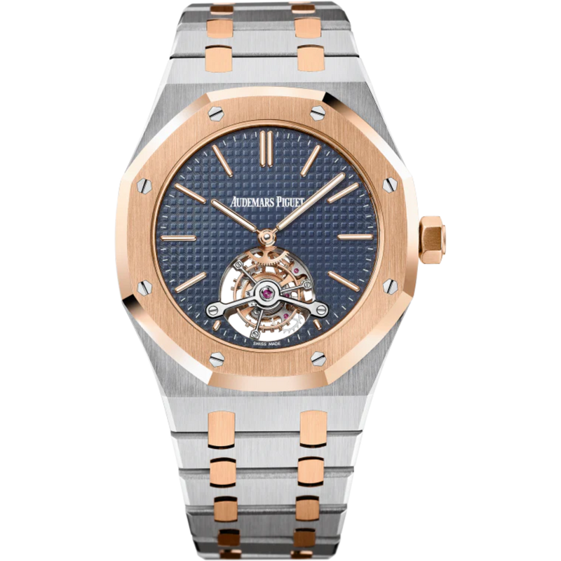 Royal Oak Tourbillon Extra-Thin 41MM Stainless Steel and 18-Carat Pink Gold Bracelet Blue Dial With Petite Tapisserie Pattern Stainless Steel Case 18-Carat Pink Gold Bezel - Audemars Piguet