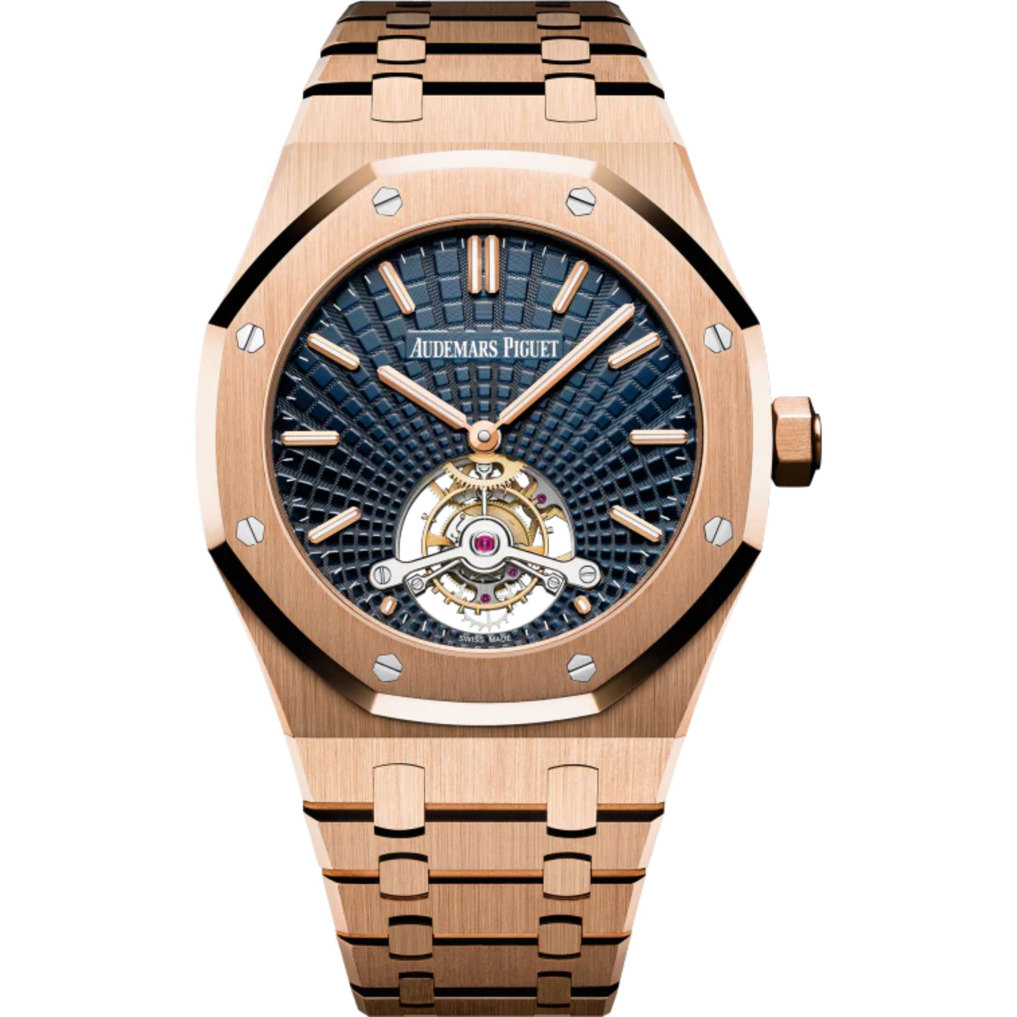 Royal Oak Tourbillon Extra-Thin 41MM 18-Carat Pink Gold Bracelet Blue Dial With Tapisserie Evolutive Pattern 18-Carat Pink Gold Case - Audemars Piguet