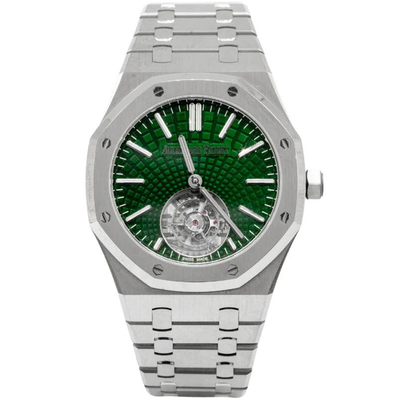 Royal Oak Selfwinding Flying Tourbillon 41MM Titanium Bracelet Green Dial With Evolutive Tapisserie Patterntitanium Case - Audemars Piguet