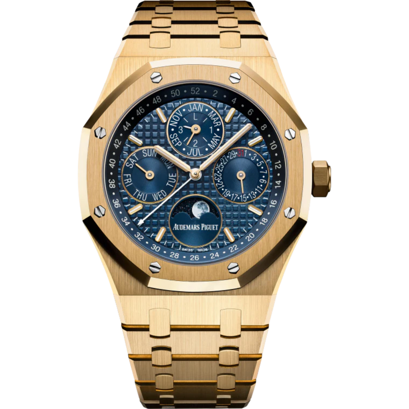 Royal Oak Perpetual Calendar 41MM 18-Carat Yellow Gold Bracelet Blue Dial With Grande Tapisserie Pattern 18-Carat Yellow Gold Case - Audemars Piguet