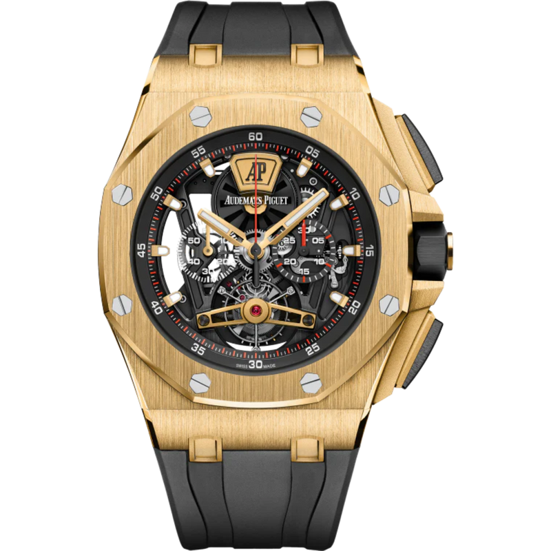 Royal Oak Offshore Tourbillon Chronograph 44MM Black Rubber Strap Sapphire Dial 18-Carat Yellow Gold Case and Bezel - Audemars Piguet