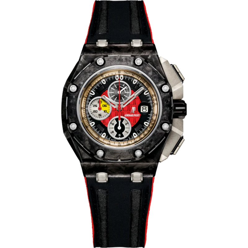 Royal Oak Offshore Grand Prix Chronograph 44MM Black Leather Strap Red and Black Dial Forged Carbon Case - Audemars Piguet