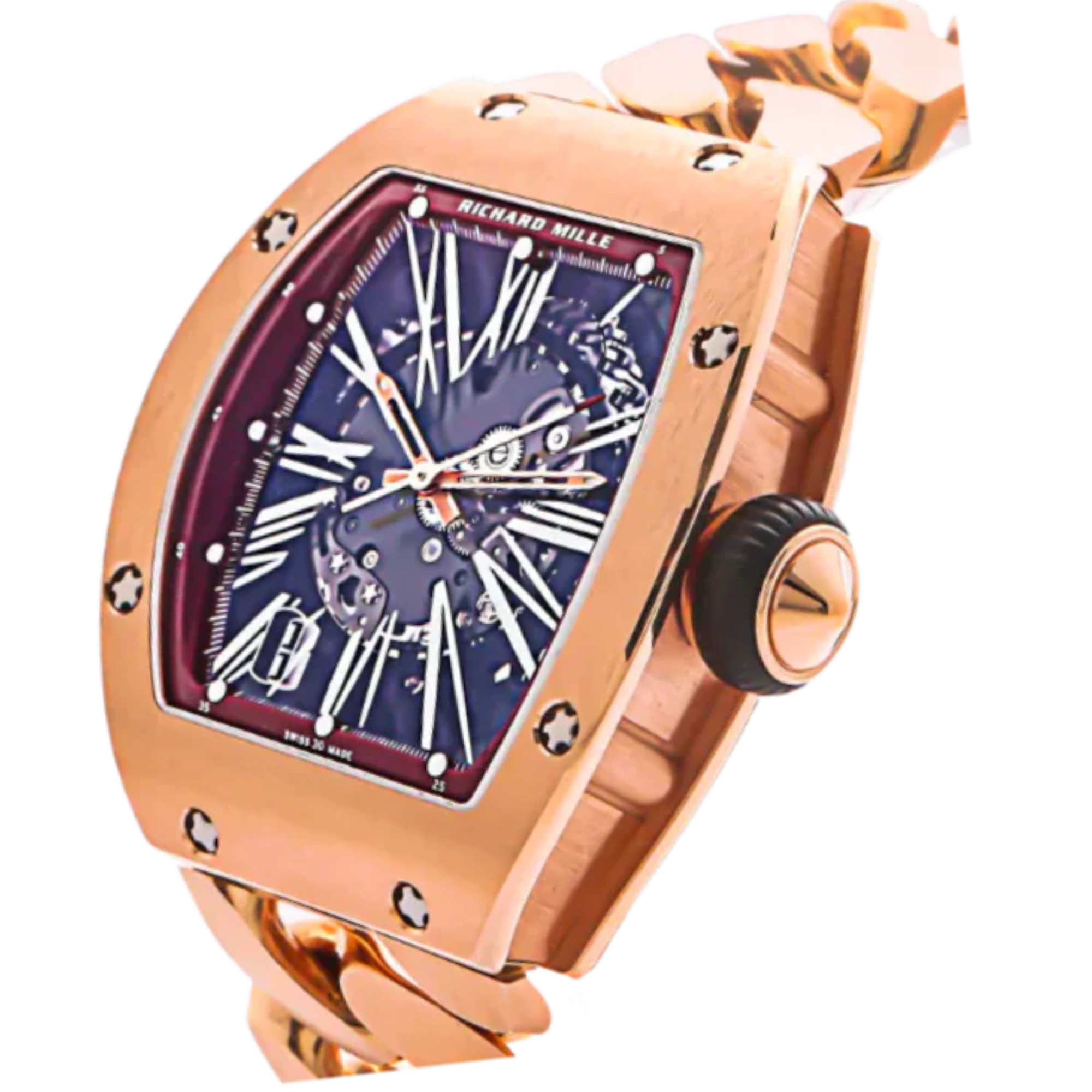 RM 023 Rose Gold With Cuban Link Bracelet Rose Gold Cuban Bracelet Rose Gold Case - Richard Mille