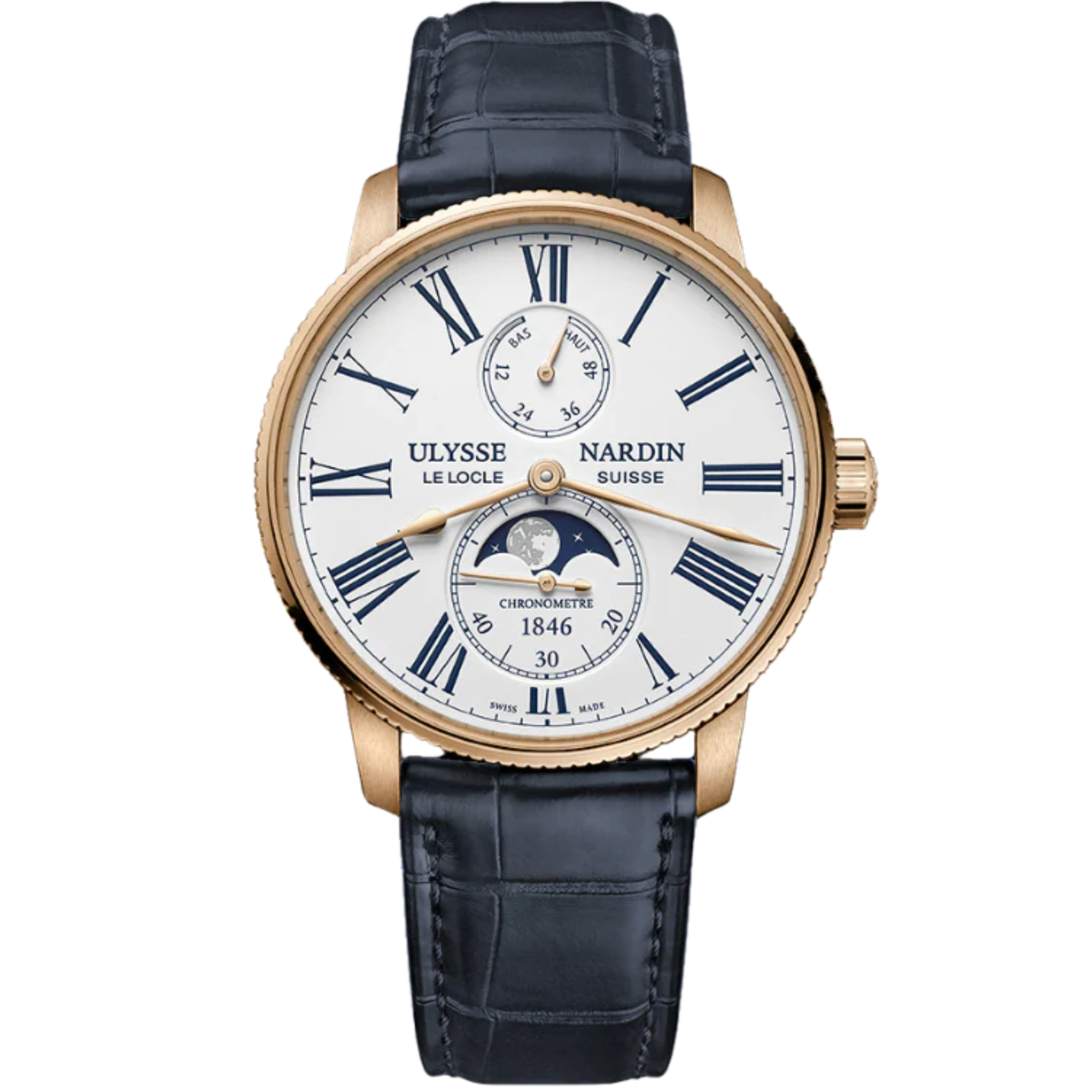 MARINE TORPILLEUR MOONPHASE 42 MM ROSE GOLD WITH WHITE DIAL - Ulysse Nardin