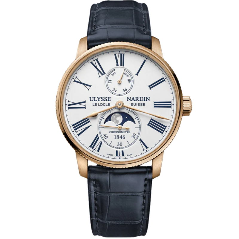 MARINE TORPILLEUR MOONPHASE 42 MM ROSE GOLD WITH WHITE DIAL - Ulysse Nardin
