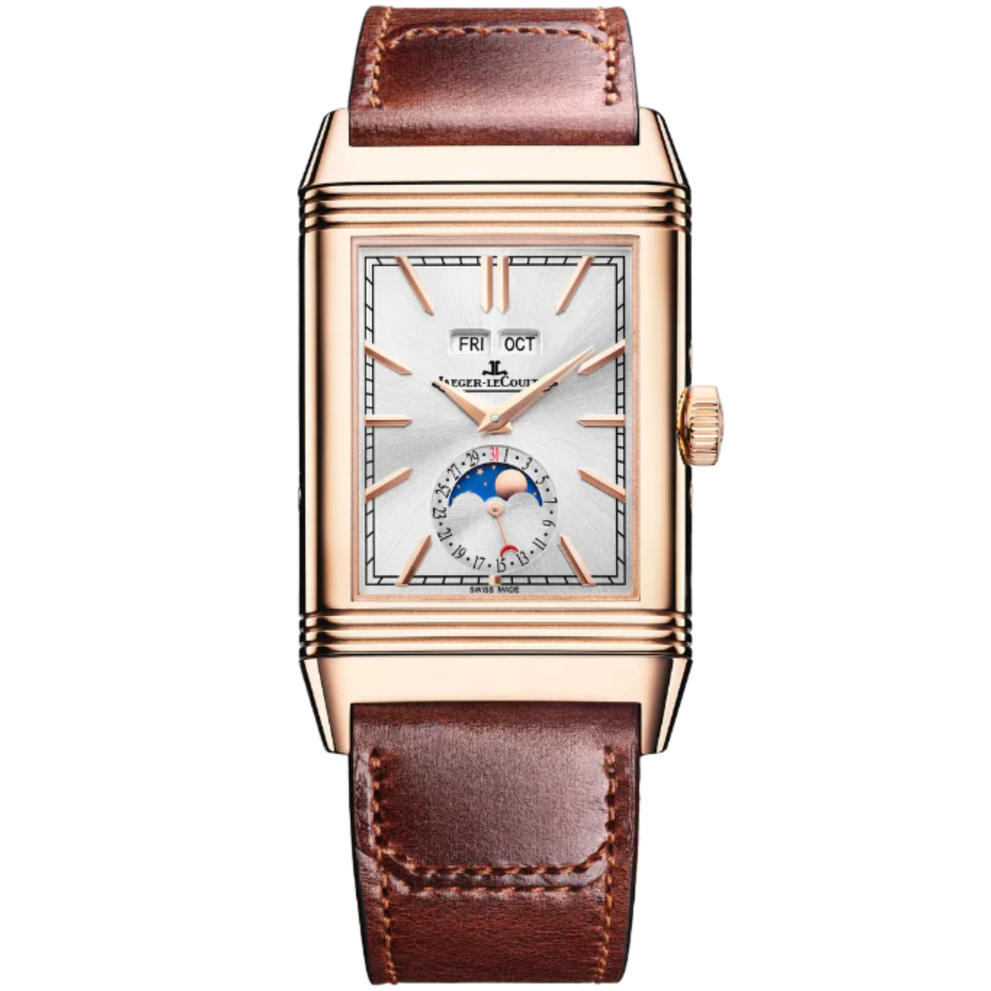 REVERSO TRIBUTE DUOFACE CALENDAR 49 MM 18K ROSE GOLD WITH  SILVER GREY AND GRAY SUNRAY BRUSHED DIAL - Jaeger-LeCoultre