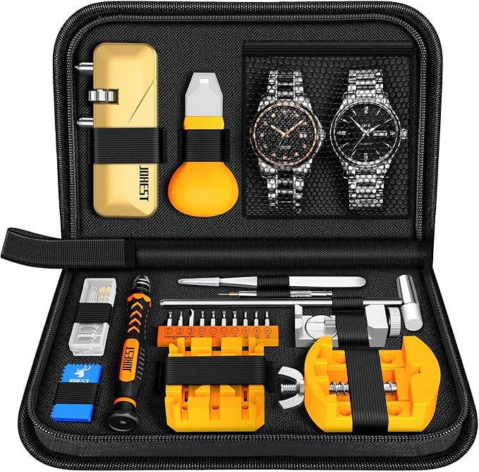 Watch Repair Tool Kit, Battery Replacement & Strap Adjustment, Wrench Opening Back Cover, Case Opener, Link Remover, Bracelet Resizing, Band Pin Removal, Screwdriver, Spring Bar