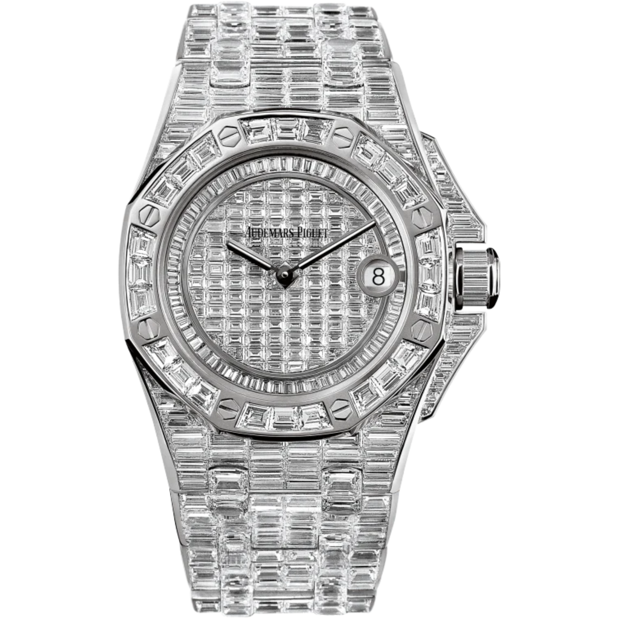 Royal Oak Offshore Quartz 37MM 18-Carat White Gold Bracelet 18-Carat White Gold Dial 18-Carat White Gold Case Entirely Set With Baguette-Cut Diamonds - Audemars Piguet