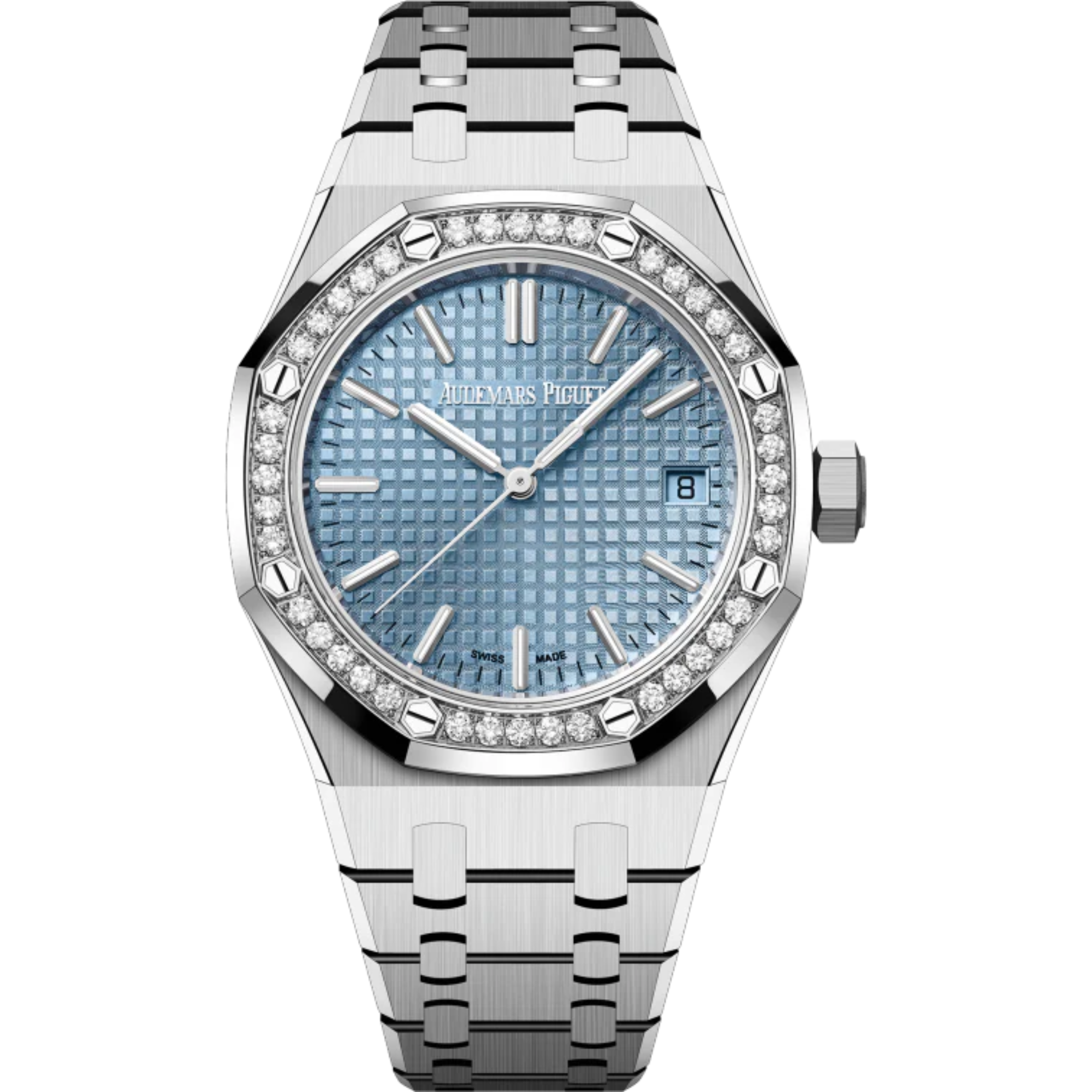 Royal Oak Selfwinding 37MM Stainless Steel Bracelet Light Blue Dial With Grande Tapisserie Pattern Stainless Steel Diamond Case - Audemars Piguet
