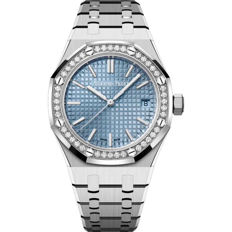 Royal Oak Selfwinding 37MM Stainless Steel Bracelet Light Blue Dial With Grande Tapisserie Pattern Stainless Steel Diamond Case - Audemars Piguet