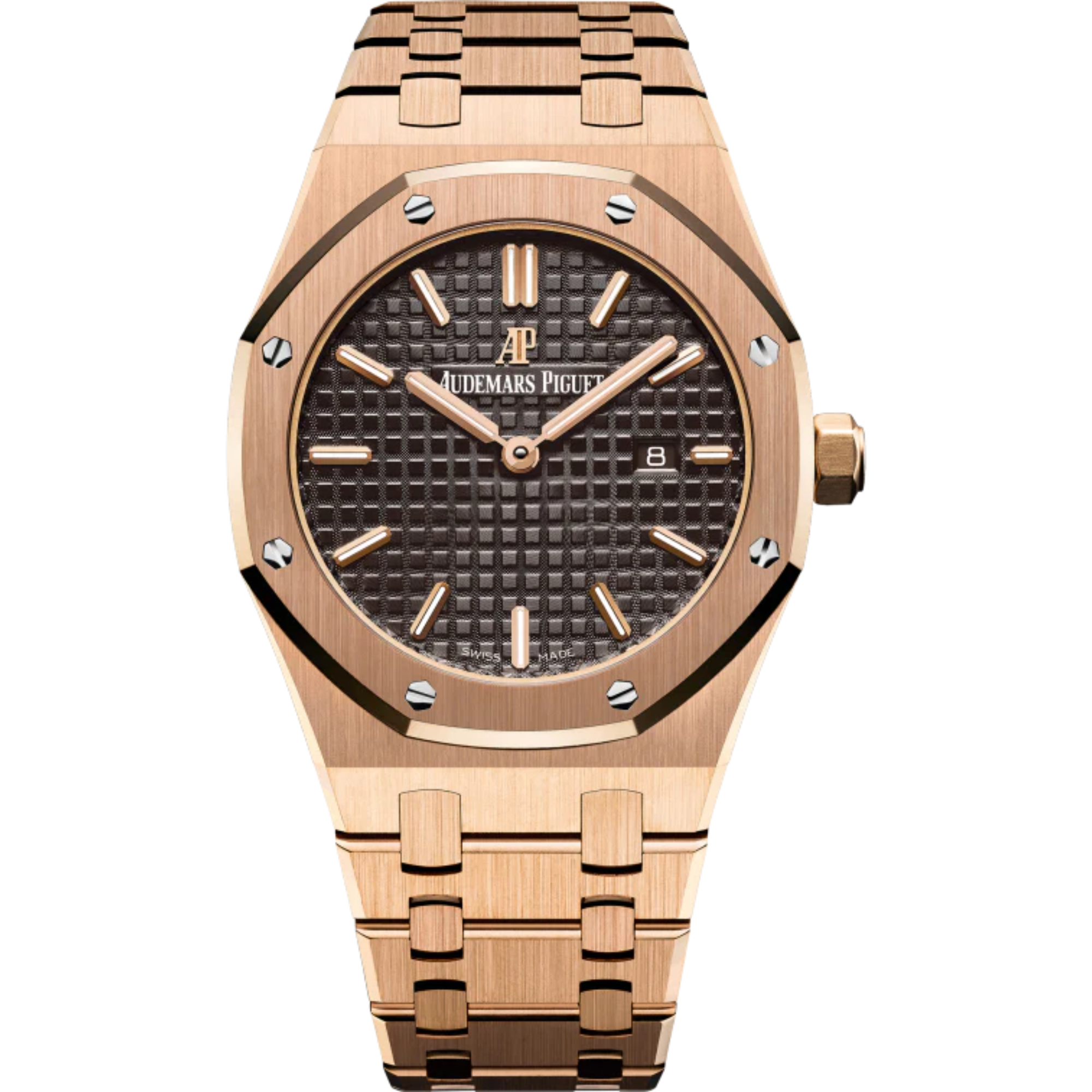 Royal Oak Quartz 33MM 18-Carat Pink Gold Bracelet Brown Dial With Grande Tapisserie Pattern 18-Carat Pink Gold Case - Audemars Piguet