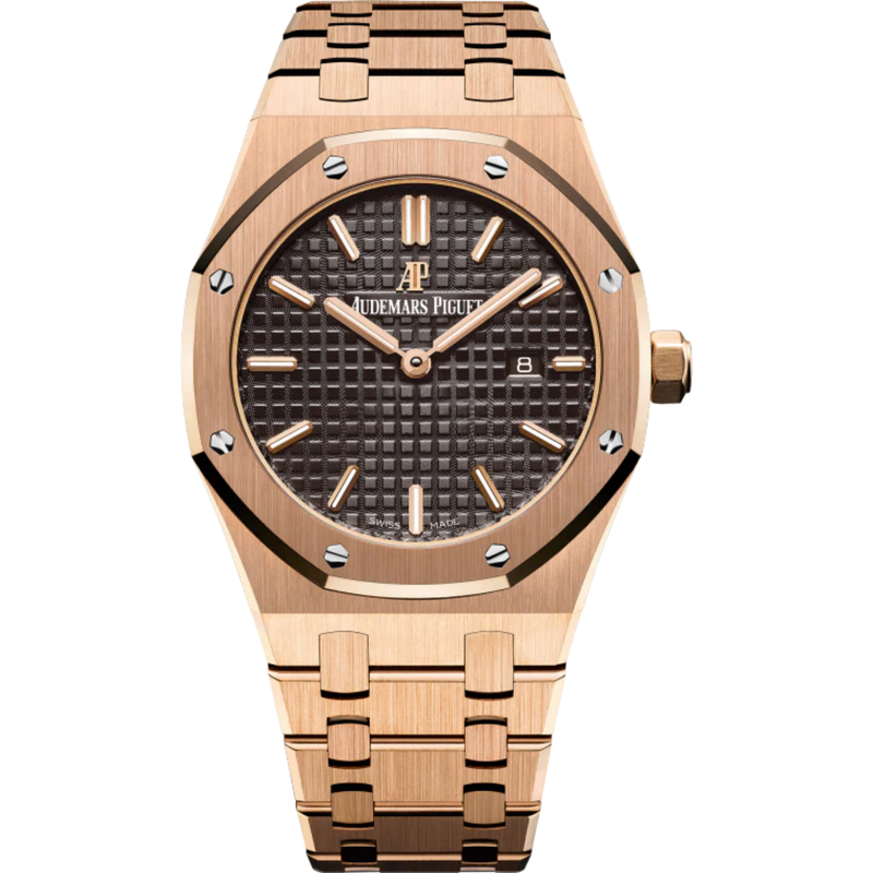 Royal Oak Quartz 33MM 18-Carat Pink Gold Bracelet Brown Dial With Grande Tapisserie Pattern 18-Carat Pink Gold Case - Audemars Piguet