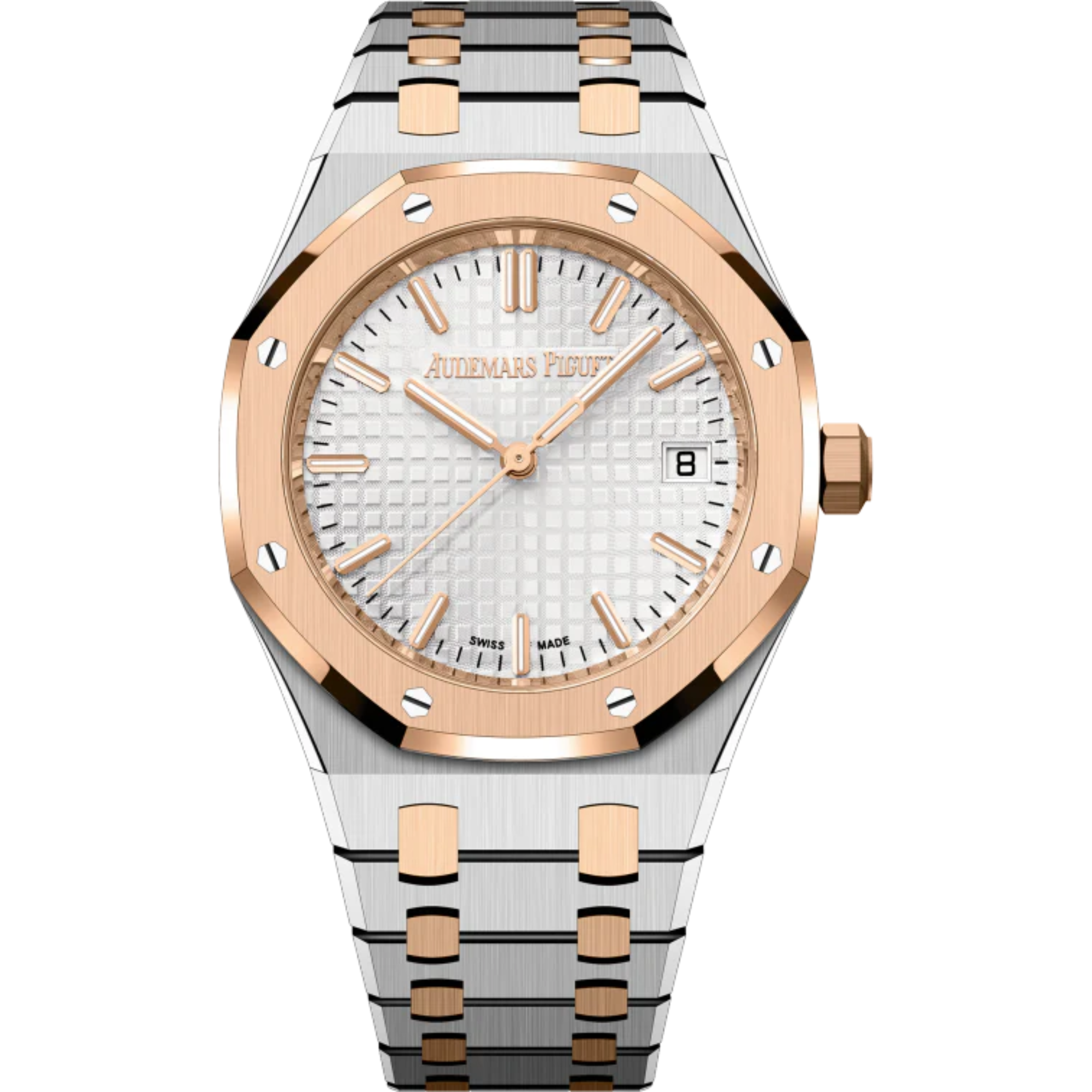 Royal Oak Selfwinding 34MM Stainless Steel Two-Toned Bracelet Silver-Toned Dial With Grande Tapisserie Pattern Stainless Steel Case and 18-Carat Pink Gold Bezel - Audemars Piguet