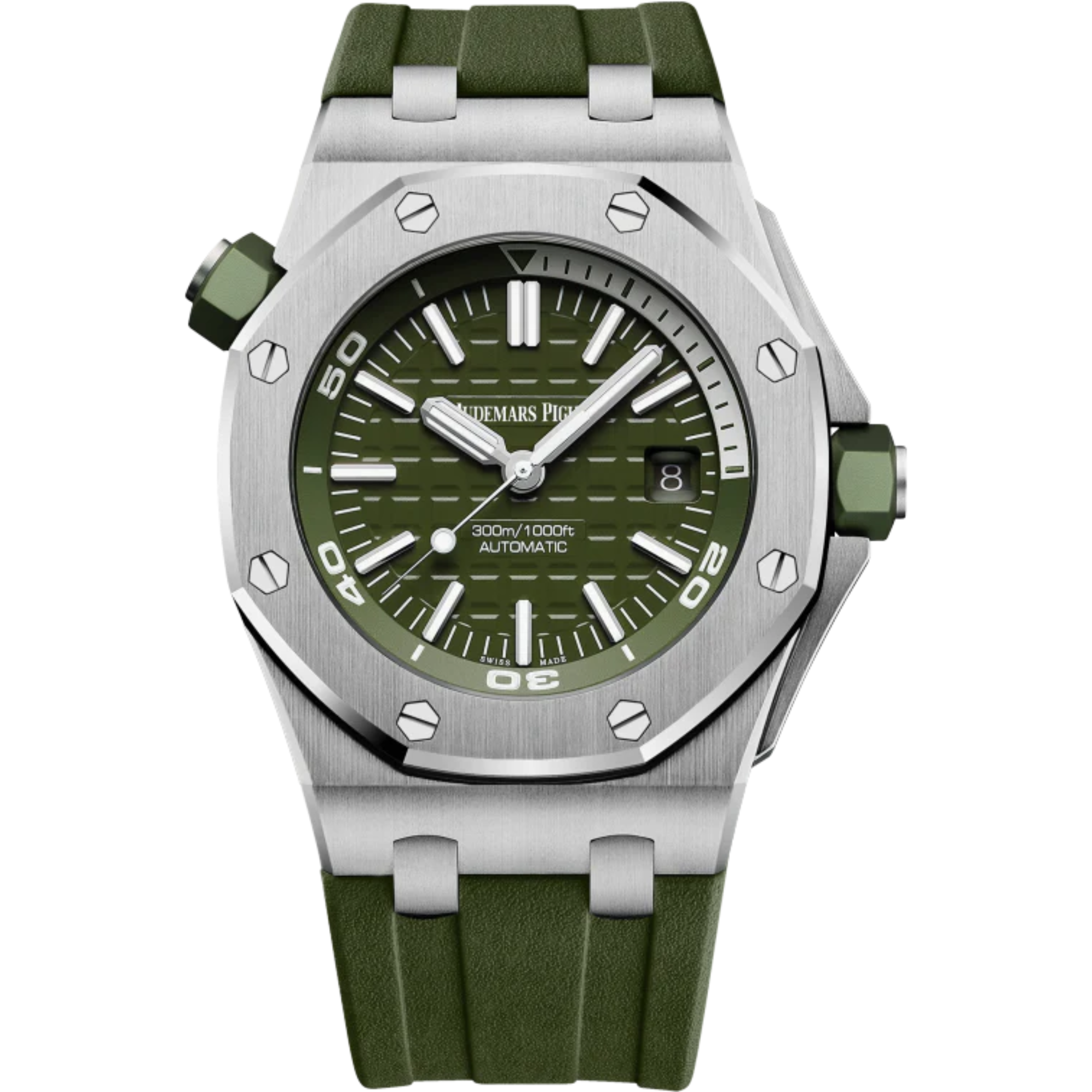 Royal Oak Offshore Diver 42MM Khaki Rubber Strap Khaki Dial With Méga Tapisserie Pattern Stainless Steel Case - Audemars Piguet