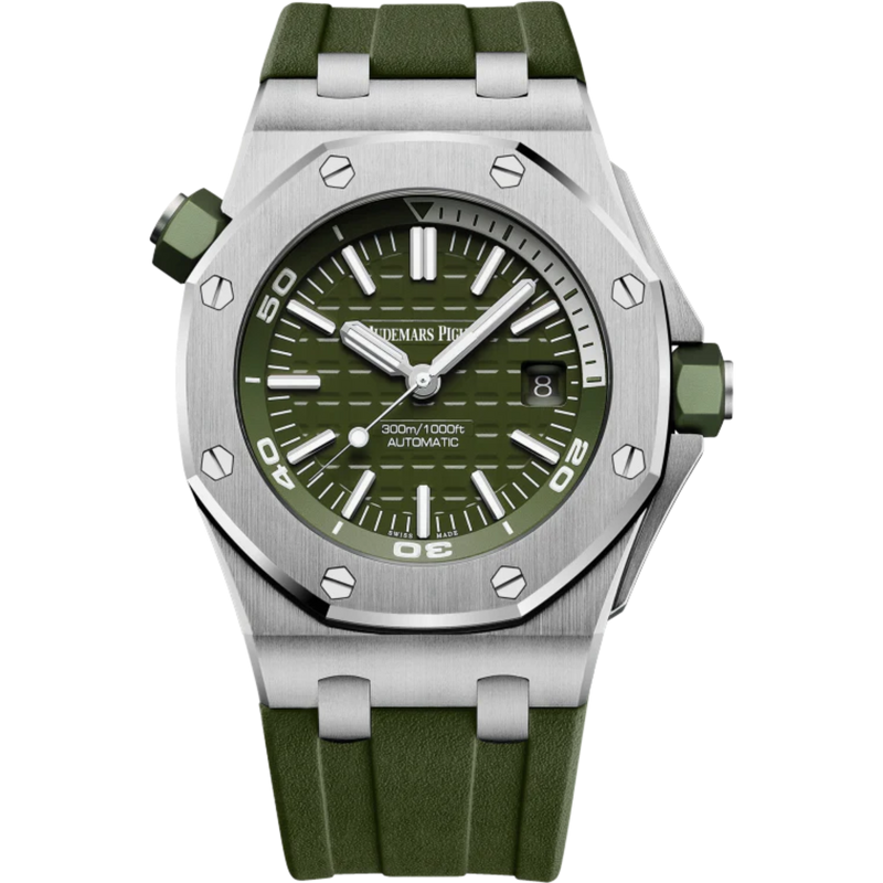 Royal Oak Offshore Diver 42MM Khaki Rubber Strap Khaki Dial With Méga Tapisserie Pattern Stainless Steel Case - Audemars Piguet