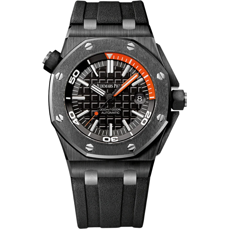Royal Oak Offshore Diver 42MM Black Rubber Strap Black Dial With Méga Tapisserie Pattern Black Ceramic Case and Bezel - Audemars Piguet