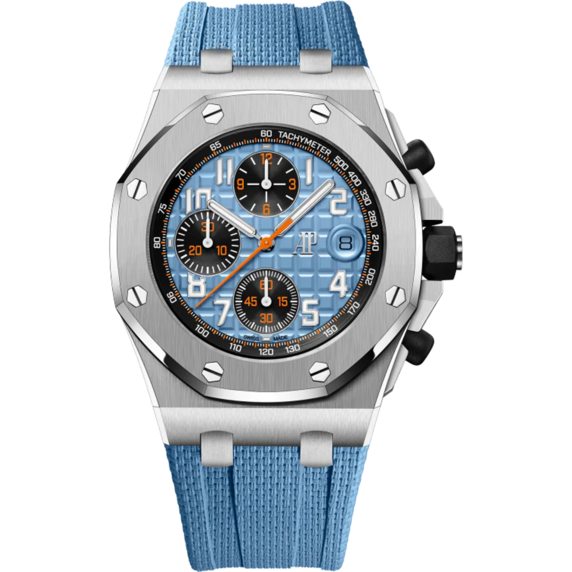 Royal Oak Offshore Selfwinding Chronograph 42MM Blue Rubber Strap With Textile Decoration Blue Dial With Méga Tapisserie Pattern Stainless Steel Case and Bezel - Audemars Piguet