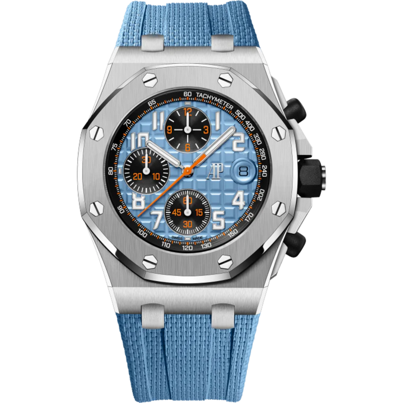 Royal Oak Offshore Selfwinding Chronograph 42MM Blue Rubber Strap With Textile Decoration Blue Dial With Méga Tapisserie Pattern Stainless Steel Case and Bezel - Audemars Piguet
