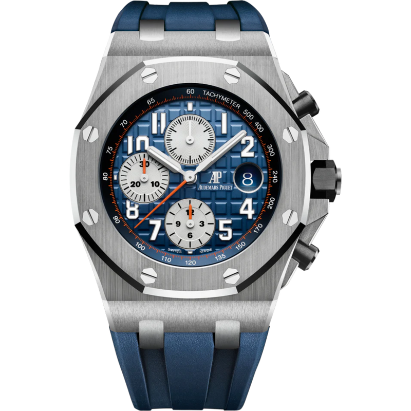 Royal Oak Offshore Chronograph 42MM Blue Rubber Strap Blue Dial With Méga Tapisserie Pattern Stainless Steel Case - Audemars Piguet