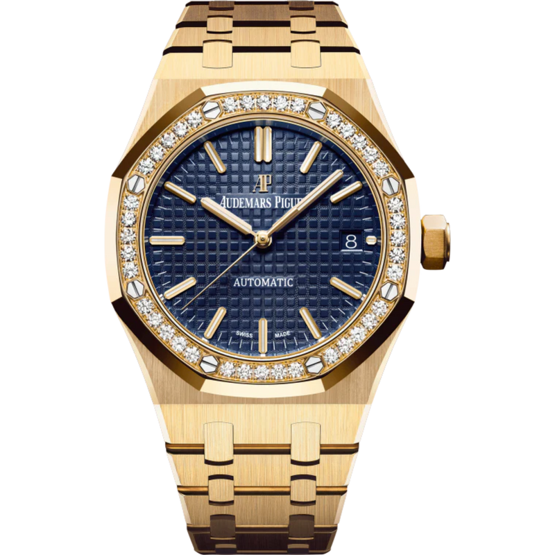 Royal Oak Selfwinding 37MM 18-Carat Yellow Gold Bracelet Blue Dial With Grande Tapisserie Pattern 18-Carat Yellow Gold Case Diamond-Set Bezel - Audemars Piguet