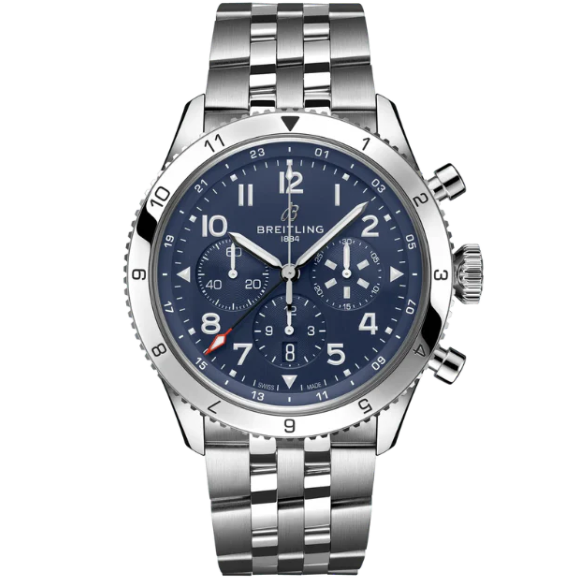SUPER AVI B04 CHRONOGRAPH GMT TRIBUTE TO VOUGHT F4U CORSAIR 46 MM STAINLESS STEEL WITH BLUE DIAL - Breitling