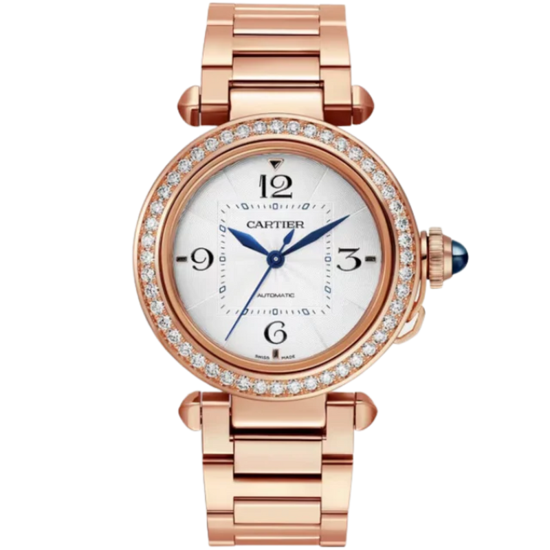PASHA DE CARTIER 35 MM 18K ROSE GOLD WITH SILVER FLINQUE DIAL - Cartier