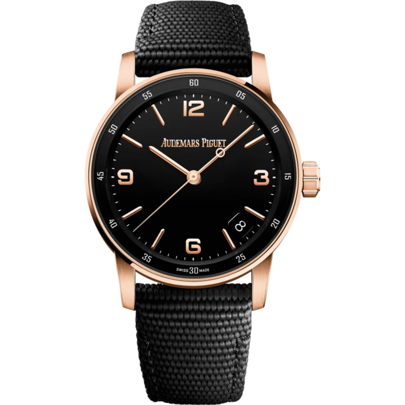 Code 11.59 by Audemars Piguet 41mm Black Rubber-Coated Strap Lacquered Black Dial 18-Carat Pink Gold Case - Audemars Piguet