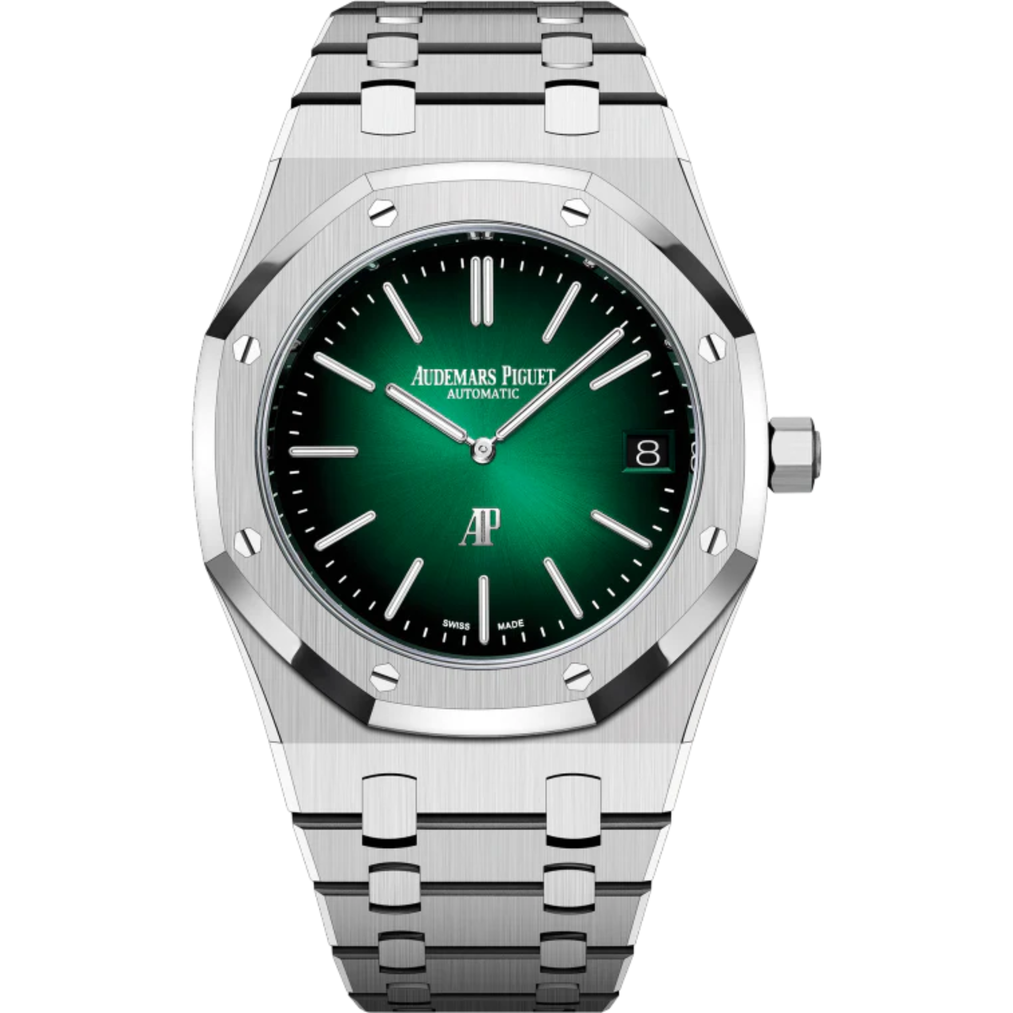 Royal Oak Jumbo Extra-Thin 50th Anniversary 39MM 950 Platinum Bracelet Smoked Green Dial With Sunray Pattern 950 Platinum Case - Audemars Piguet