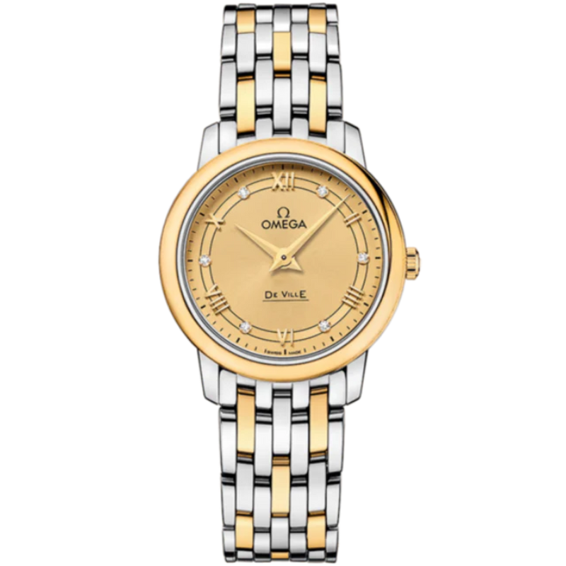 DE VILLE PRESTIGE 27 MM STAINLESS STEEL - YELLOW GOLD WITH YELLOW DIAL - Omega
