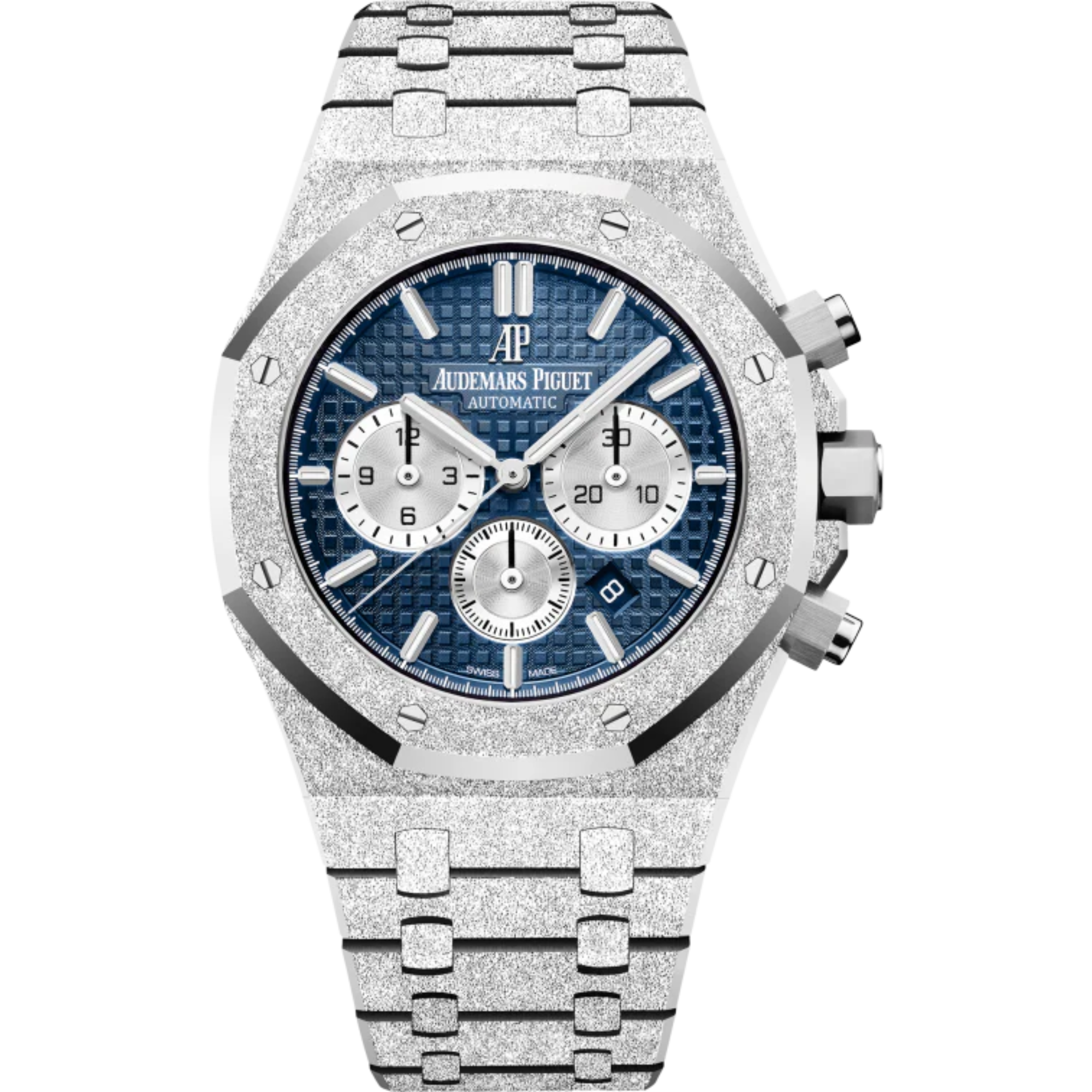 Royal Oak Frosted Gold Selfwinding Chronograph 41MM Hammered 18-Carat White Gold Bracelet Blue Dial With Grande Tapisserie Pattern Hammered 18-Carat White Gold Case - Audemars Piguet