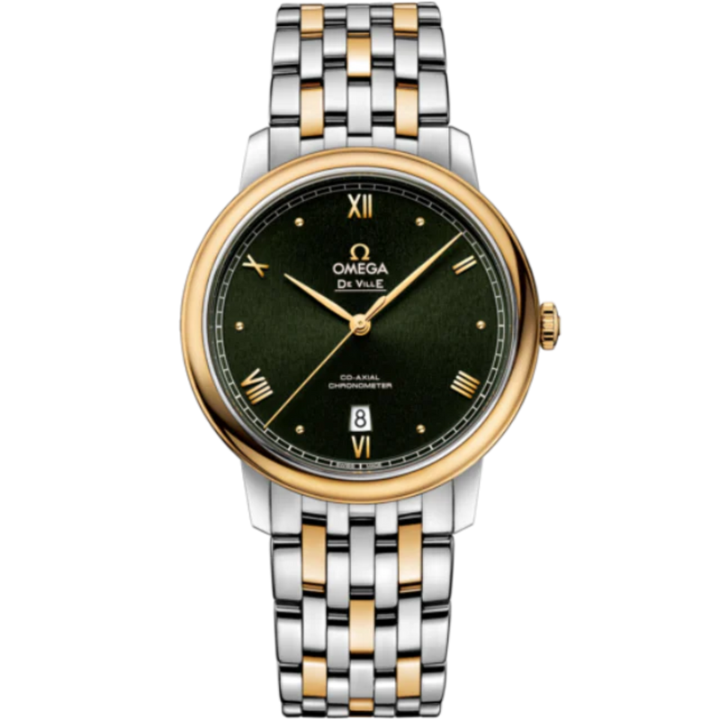 DE VILLE PRESTIGE 39 MM STAINLESS STEEL - YELLOW GOLD WITH GREEN DIAL - Omega