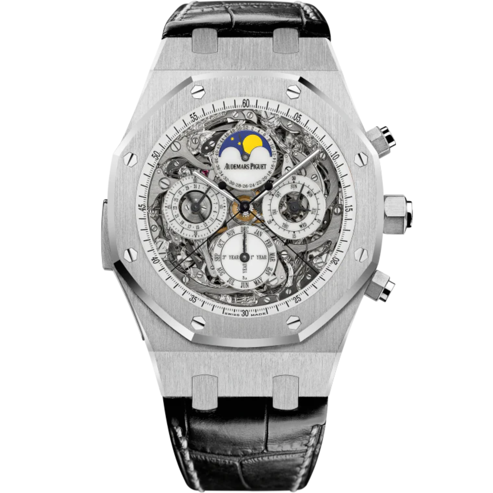 Royal Oak Grande Complication 44MM Black Alligator Strap Sapphire Dial Titanium Case With Steel Bezel - Audemars Piguet