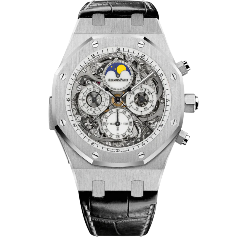 Royal Oak Grande Complication 44MM Black Alligator Strap Sapphire Dial Titanium Case With Steel Bezel - Audemars Piguet
