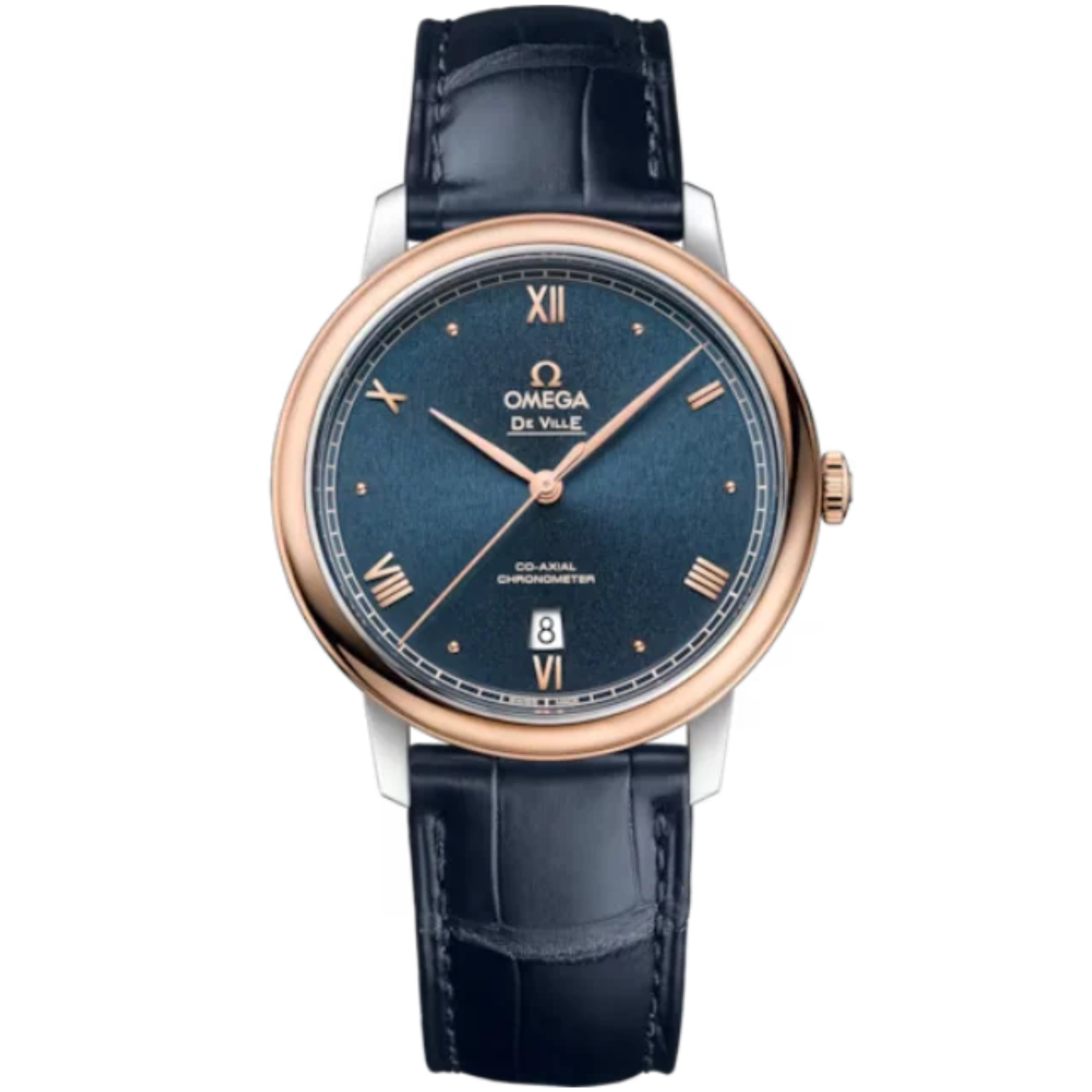 DE VILLE PRESTIGE 39 MM STAINLESS STEEL - RED GOLD WITH BLUE DIAL - Omega