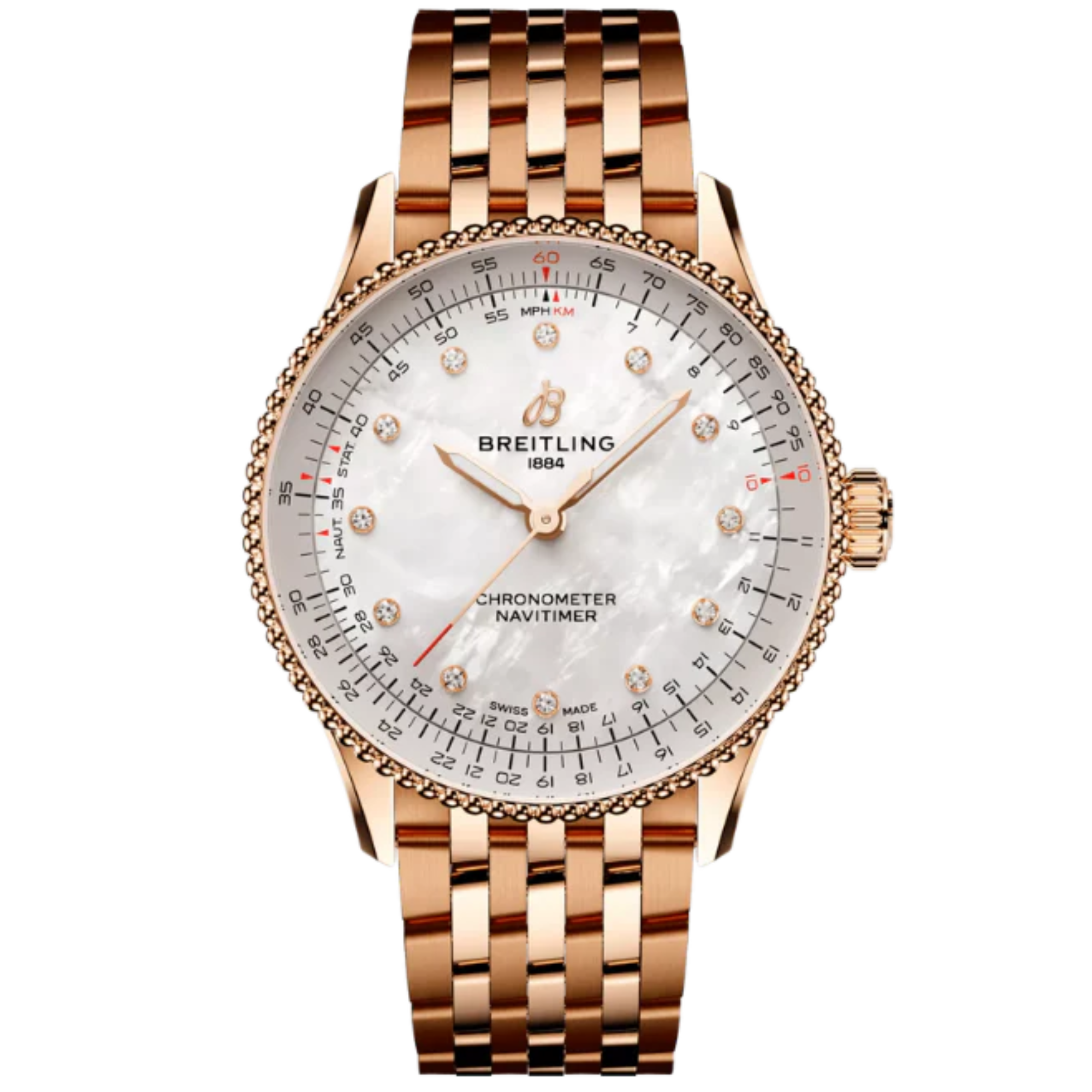 NAVITIMER AUTOMATIC 36 MM 18K ROSE GOLD WITH MOTHER OF PEARL DIAL - Breitling