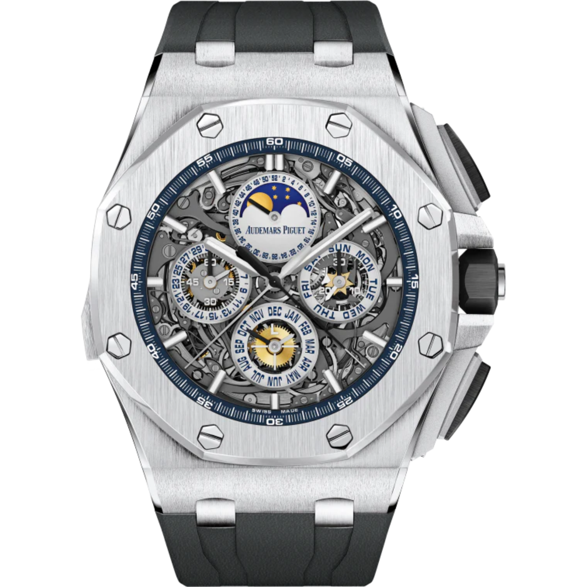 Royal Oak Offshore Grande Complication 44MM Black Rubber Strap Sapphire Dial 18-Carat White Gold Ceramic Bezel - Audemars Piguet
