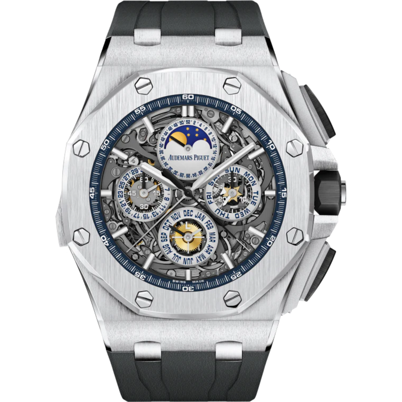 Royal Oak Offshore Grande Complication 44MM Black Rubber Strap Sapphire Dial 18-Carat White Gold Ceramic Bezel - Audemars Piguet