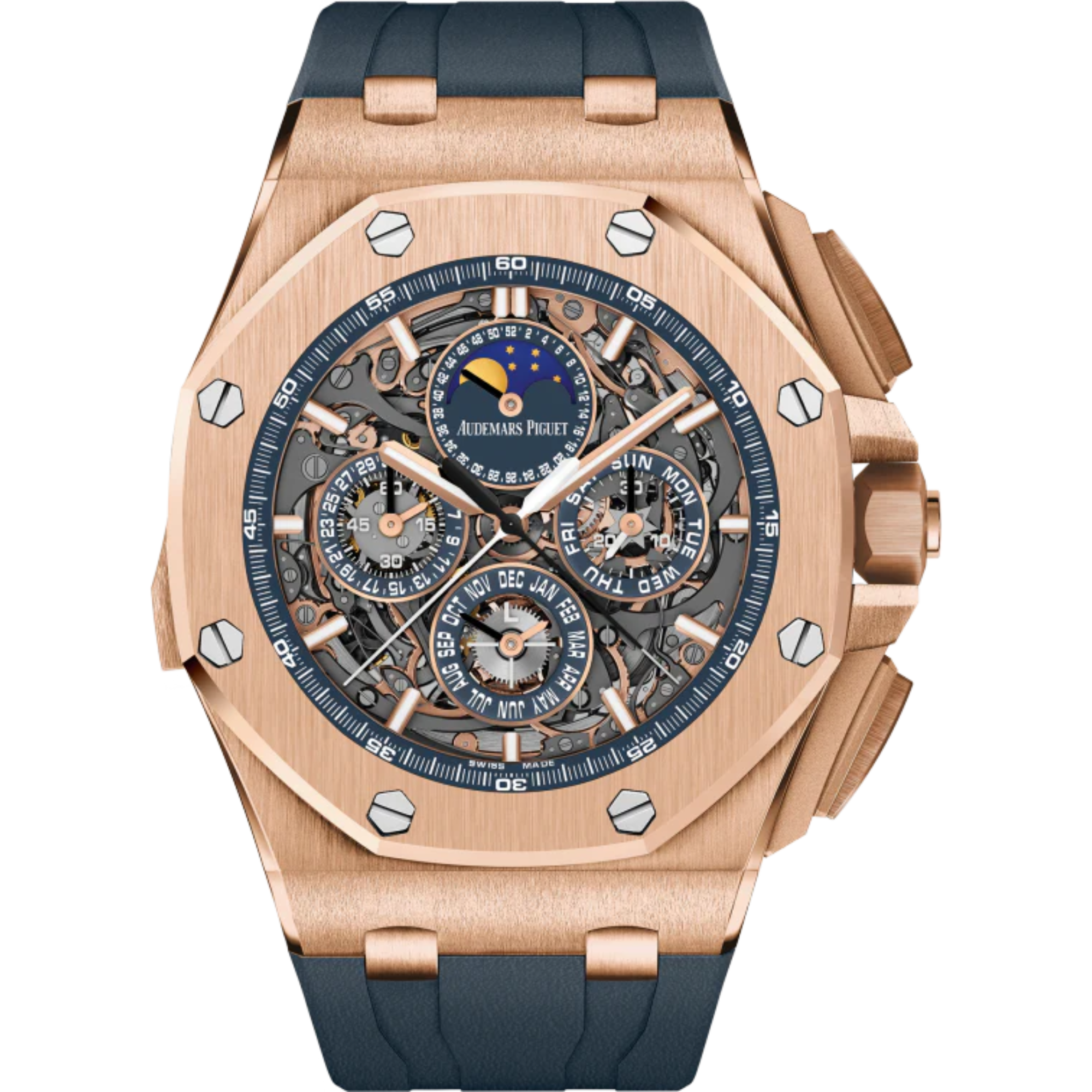 Royal Oak Offshore Grande Complication 44MM Blue Rubber Strap Sapphire Dial 18-Carat Pink Gold Case - Audemars Piguet
