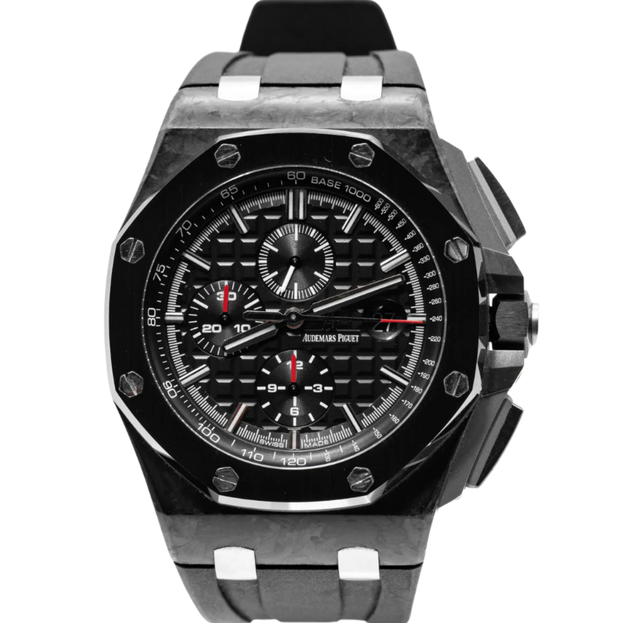 Royal Oak Offshore Chronograph 44MM Black Rubber Strap Black Dial With Méga Tapisserie Forged Carbon Case Pattern Black Ceramic Bezel - Audemars Piguet
